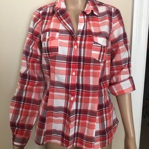 Old Navy red & white plaid shirt
